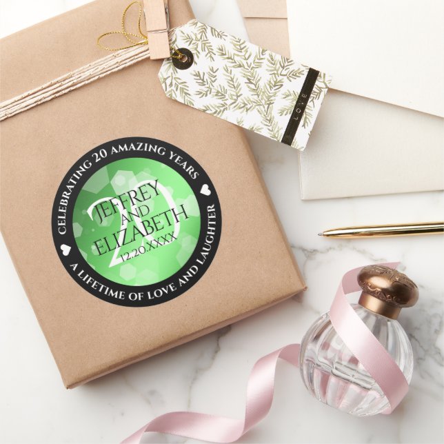 Elegant 20th Emerald Wedding Anniversary Classic Round Sticker (Gifting)