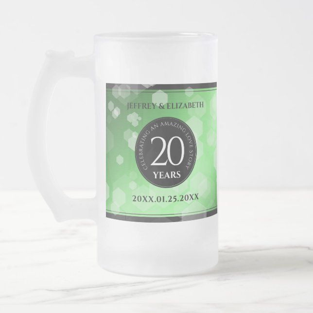 Elegant 20th Emerald Wedding Anniversary Frosted Glass Beer Mug (Left)