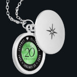 Elegant 20th Emerald Wedding Anniversary Locket Necklace<br><div class="desc">Commemorate the 20th wedding anniversary with this elegant locket! Elegant black serif and sans serif lettering with hexagonal confetti on an emerald green background add a memorable touch for this special occasion and extraordinary milestone. Customise with the happy couple's names, and dates for their emerald anniversary. Design © W.H. Sim,...</div>