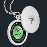 Elegant 20th Emerald Wedding Anniversary Locket Necklace<br><div class="desc">Commemorate the 20th wedding anniversary with this elegant locket! Elegant black serif and sans serif lettering with hexagonal confetti on an emerald green background add a memorable touch for this special occasion and extraordinary milestone. Customise with the happy couple's names, and dates for their emerald anniversary. Design © W.H. Sim,...</div>