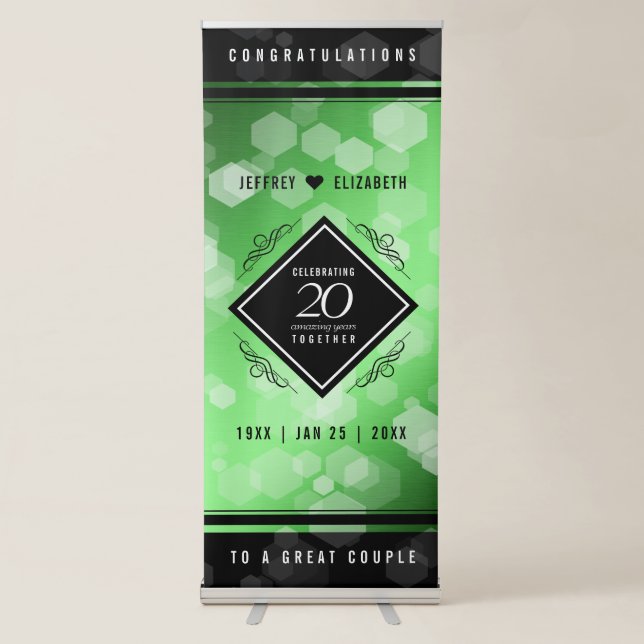 Elegant 20th Emerald Wedding Anniversary Retractable Banner (Front)