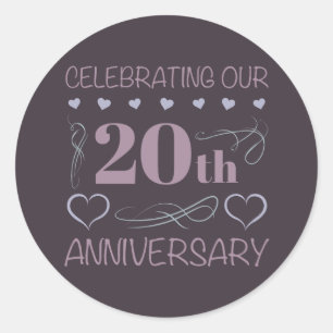 Elegant 20th Wedding Anniversary Lavender Classic Round Sticker