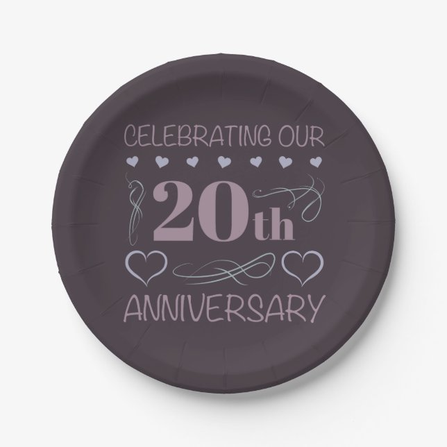 Elegant 20th Wedding Anniversary Lavender Paper Plate (Front)