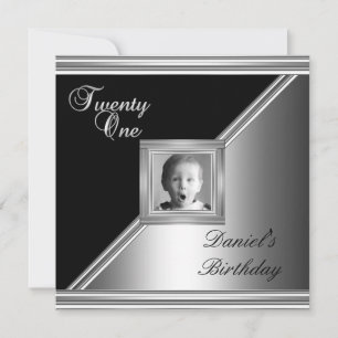 Elegant 21st 21 Birthday Party Black Silver Deco 4 Invitation