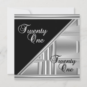 Elegant 21st 21 Birthday Party Black Silver Deco Invitation