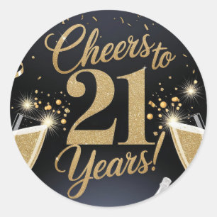 "Elegant 21st Birthday Design – Gold Glitter Classic Round Sticker