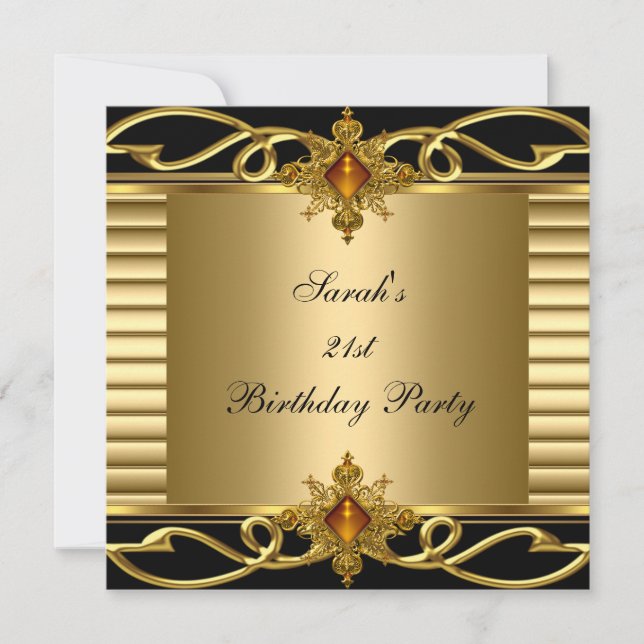 Elegant 21st Birthday Gold Black Art Deco Jewel Invitation (Front)
