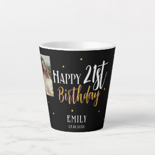 Elegant 21st Birthday Gold Foliage Photo Party Latte Mug