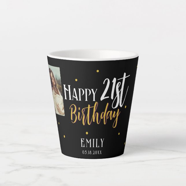 Elegant 21st Birthday Gold Foliage Photo Party Latte Mug (Front)