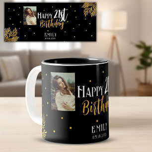 Elegant 21st Birthday Gold Foliage Photo Party Two-Tone Coffee Mug