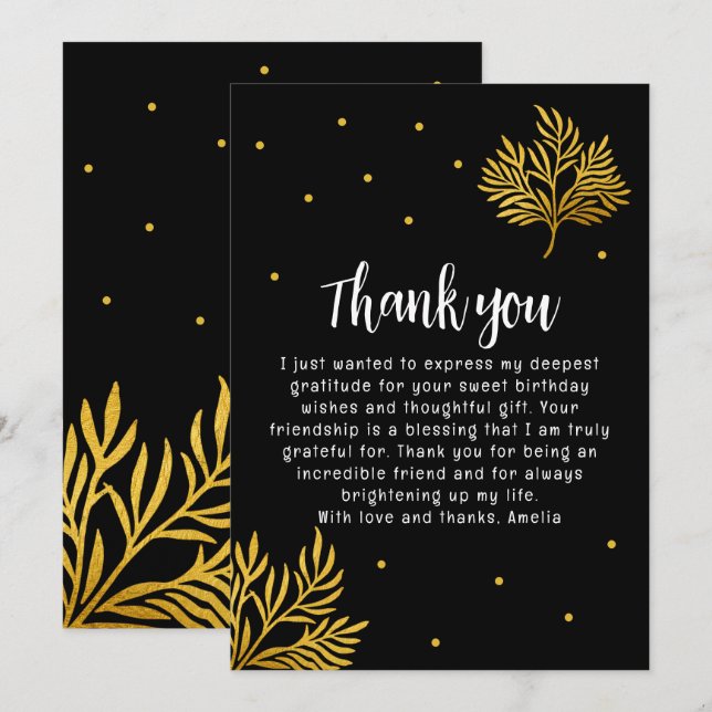 Elegant 21st Birthday Gold Foliage  Thank You Card (Front/Back)