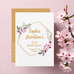 Elegant 21st Birthday Invitations   Sakura & Gold