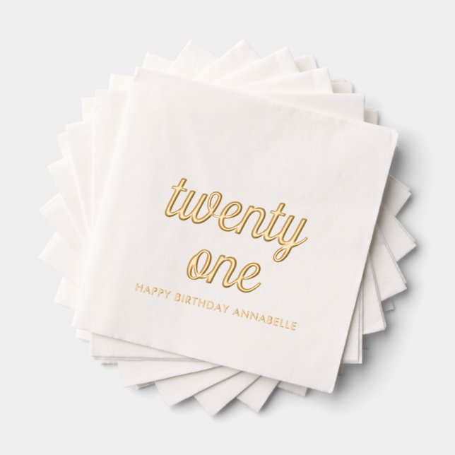 Elegant 21st Birthday Modern Gold Foil Napkins (Insitu (Stacked))