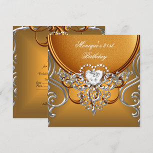 Elegant 21st Birthday Party Gold Silver Diamond Invitation