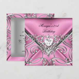 Elegant 21st Birthday Party Pink Silver Diamond Invitation