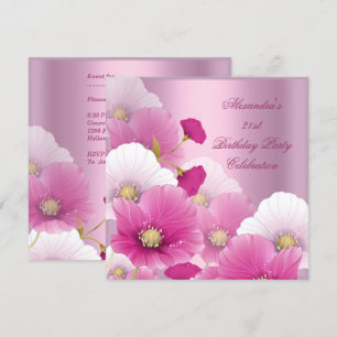 Elegant 21st Birthday Party Pink White Poppies Invitation