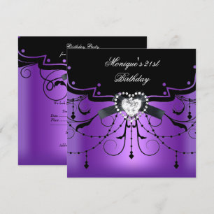Elegant 21st Birthday Party Purple Black Diamond Invitation