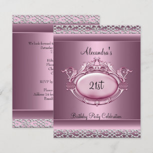 Elegant 21st Birthday Party Satin Pink Silver Trim Invitation