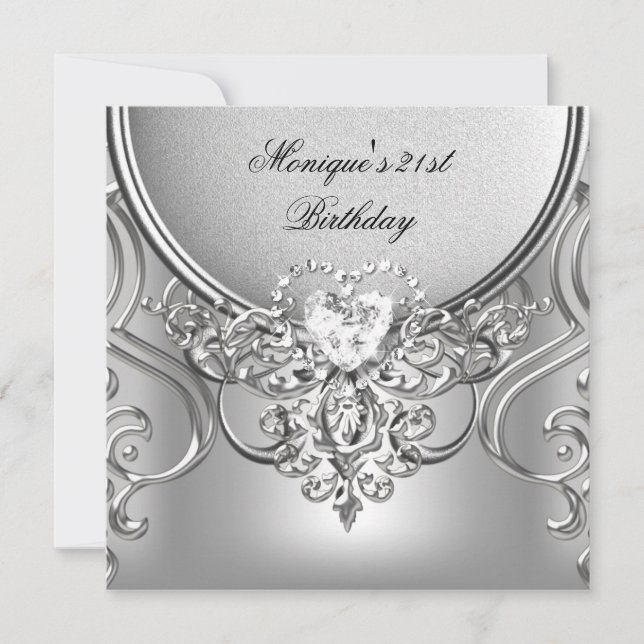 Elegant 21st Birthday Party Silver Diamond Invitation (Front)