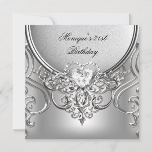 Elegant 21st Birthday Party Silver Diamond Invitation