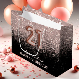 Elegant 21st Birthday Rose Gold Glitter Sparkle  Large Gift Bag