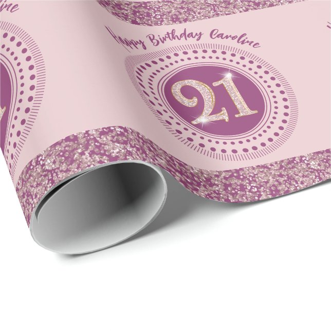 Elegant 21st Birthday Rose Gold Glitter & Stripes Wrapping Paper (Roll Corner)