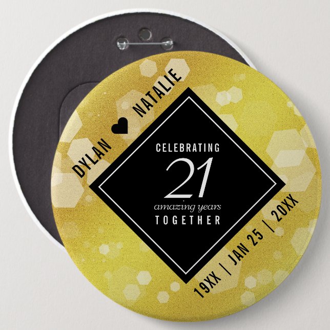 Elegant 21st Brass Wedding Anniversary Celebration 6 Cm Round Badge (Front & Back)
