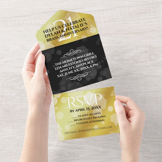 Elegant 21st Brass Wedding Anniversary Celebration All In One Invitation (Tearaway)
