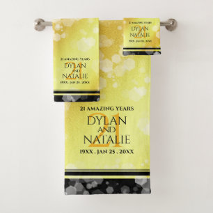 Elegant 21st Brass Wedding Anniversary Celebration Bath Towel Set