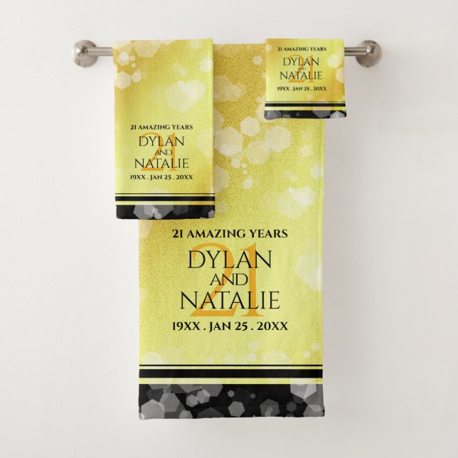 Elegant 21st Brass Wedding Anniversary Celebration Bath Towel Set (Insitu)