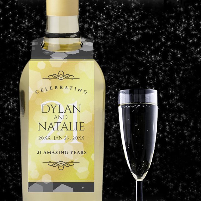 Elegant 21st Brass Wedding Anniversary Celebration Bottle Tag (Elegant 21st Brass Wedding Anniversary Bottle Hanger Cover Photo.)