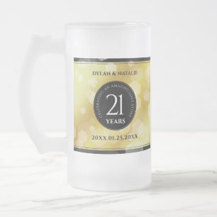Elegant 21st Brass Wedding Anniversary Celebration Frosted Glass Beer Mug