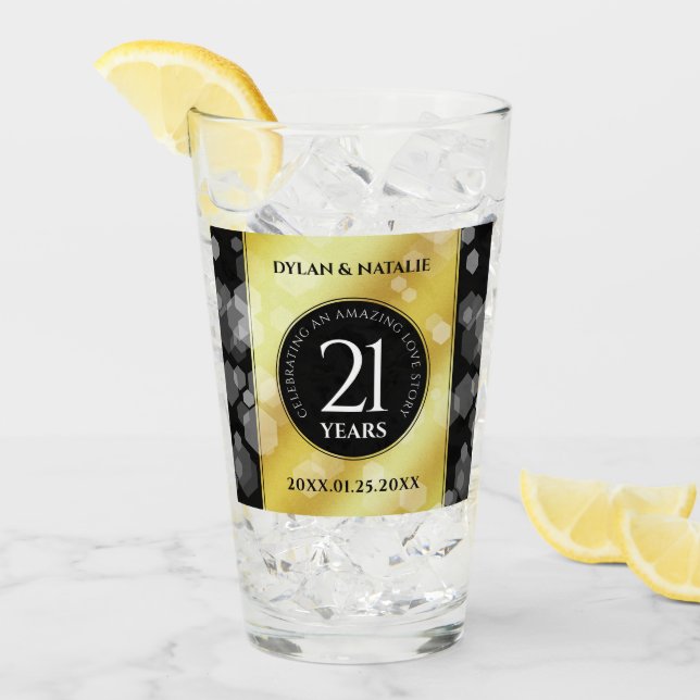 Elegant 21st Brass Wedding Anniversary Celebration Glass (Front Ice)