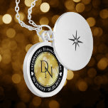 Elegant 21st Brass Wedding Anniversary Celebration Locket Necklace<br><div class="desc">Celebrate the 21st wedding anniversary with this commemorative locket! Elegant black and white lettering with hexagonal confetti on a brass foil background add a memorable touch for this special occasion and extraordinary milestone. Customise with couple's initials, a special message, and dates for their brass anniversary. Design © W.H. Sim. See...</div>