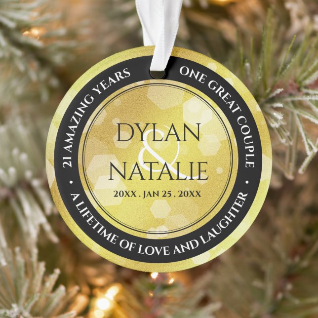 Elegant 21st Brass Wedding Anniversary Celebration Ornament (Tree)