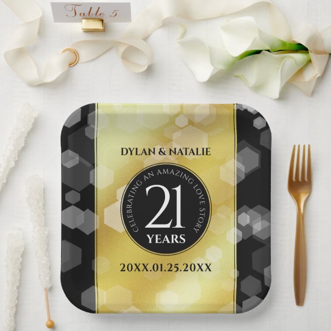 Elegant 21st Brass Wedding Anniversary Celebration Paper Plate (Wedding)