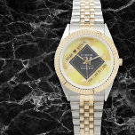 Elegant 21st Brass Wedding Anniversary Celebration Watch<br><div class="desc">Celebrate the 21st brass wedding anniversary and a love that stands the test of time with this stylish watch! Elegant black and white lettering with hexagonal confetti on a brass foil background add a memorable touch for this special occasion and extraordinary milestone. Personalise with the couple's names and dates of...</div>