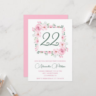 Elegant 22nd birthday invitations Floral Pink