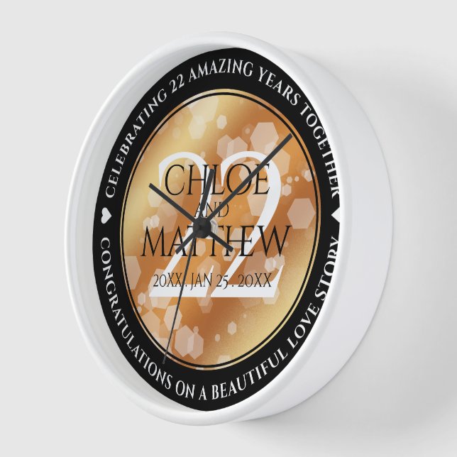 Elegant 22nd Copper Wedding Anniversary Clock (Angle)