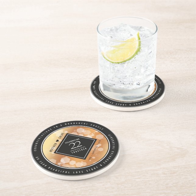 Elegant 22nd Copper Wedding Anniversary Coaster (Side)