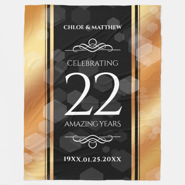 Elegant 22nd Copper Wedding Anniversary Fleece Blanket (Front)