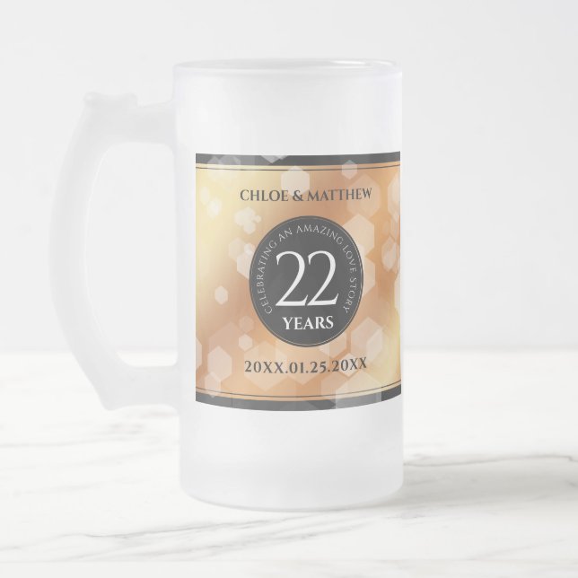 Elegant 22nd Copper Wedding Anniversary Frosted Glass Beer Mug (Left)