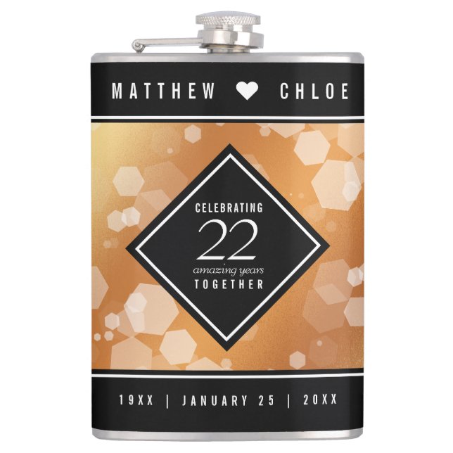 Elegant 22nd Copper Wedding Anniversary Hip Flask (Front)
