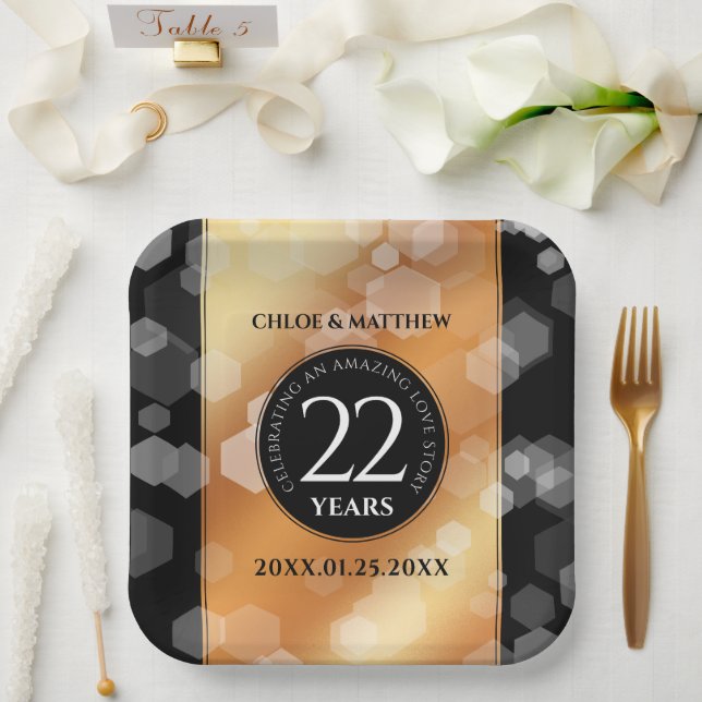 Elegant 22nd Copper Wedding Anniversary Paper Plate (Wedding)