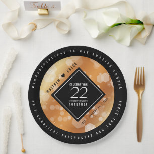 Elegant 22nd Copper Wedding Anniversary Paper Plate