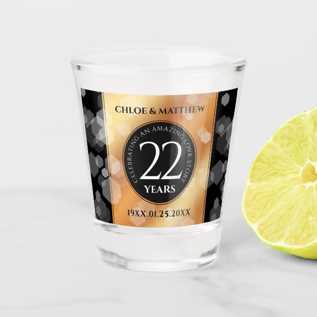 Elegant 22nd Copper Wedding Anniversary Shot Glass (Front)