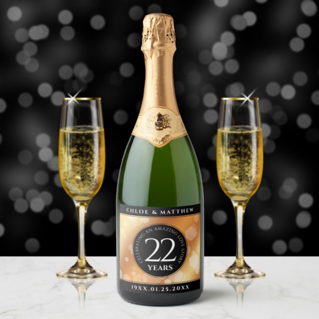 Elegant 22nd Copper Wedding Anniversary Sparkling Wine Label (Creator Uploaded)