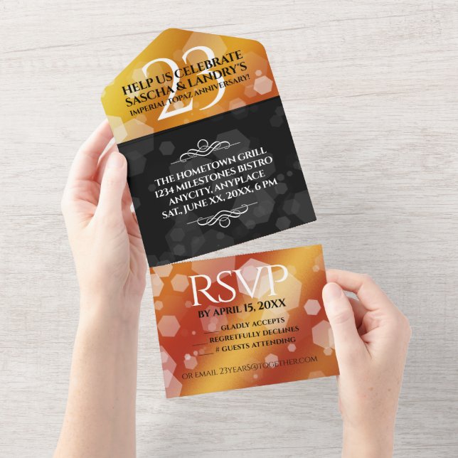 Elegant 23rd Imperial Topaz Wedding Anniversary All In One Invitation (Tearaway)