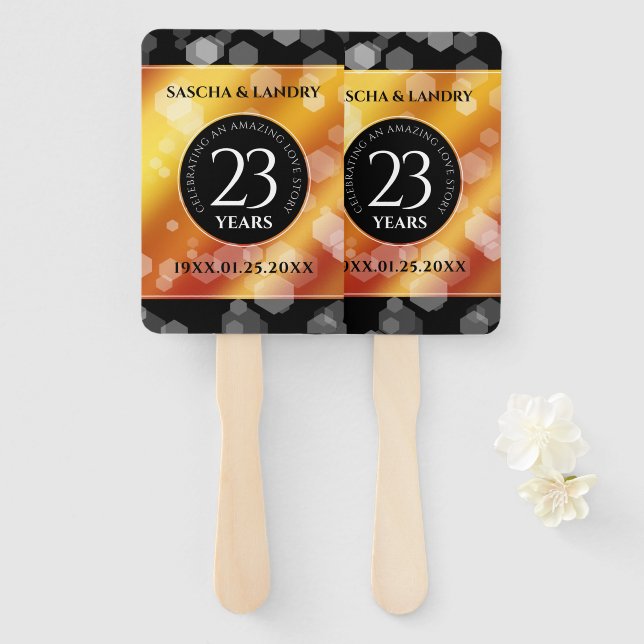 Elegant 23rd Imperial Topaz Wedding Anniversary Hand Fan (Front and Back)