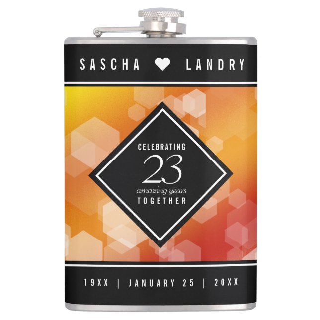 Elegant 23rd Imperial Topaz Wedding Anniversary Hip Flask (Front)